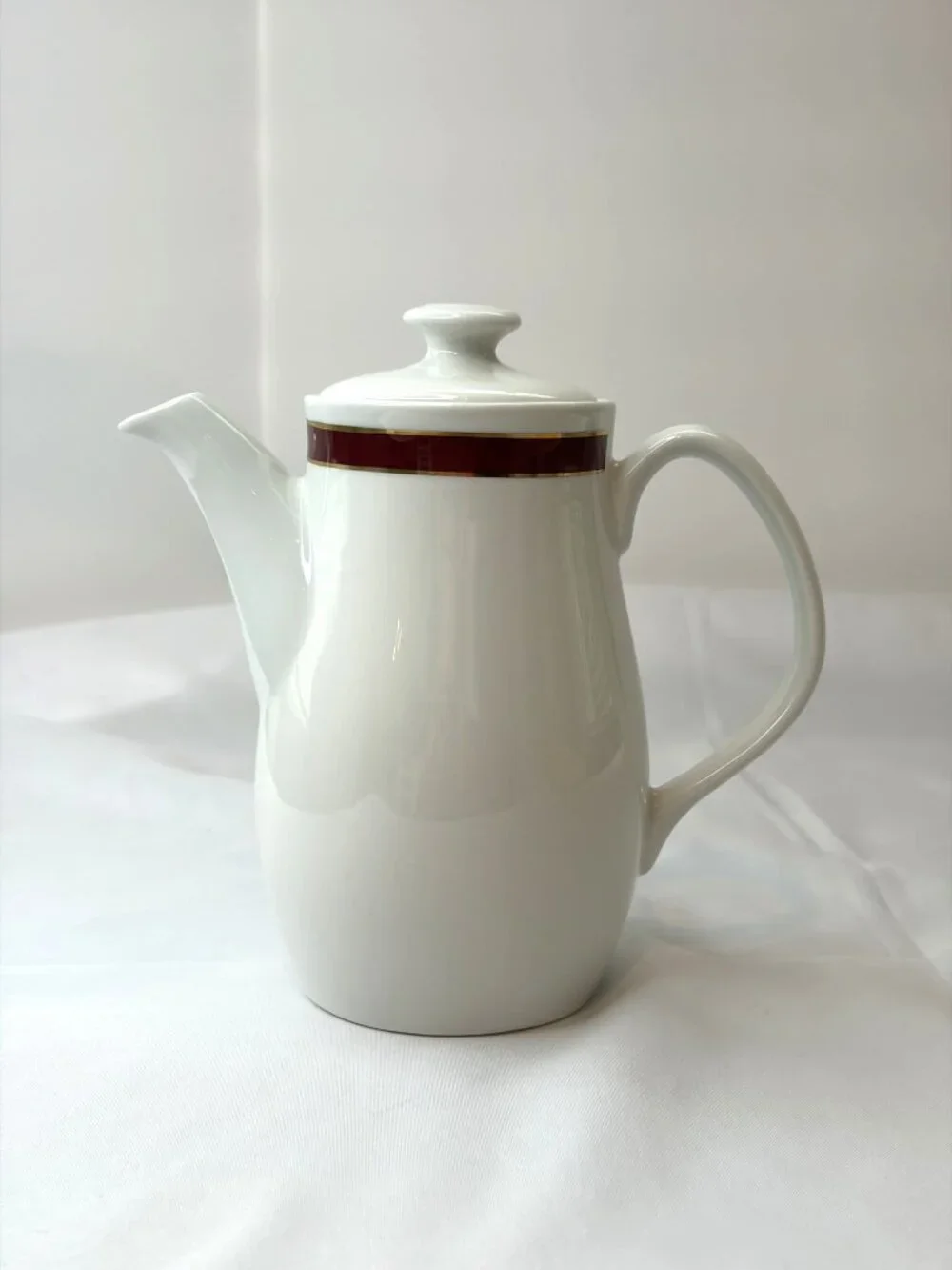 Vintage Steelite International Creamer Pitcher White Burgundy Red Gold Band 6